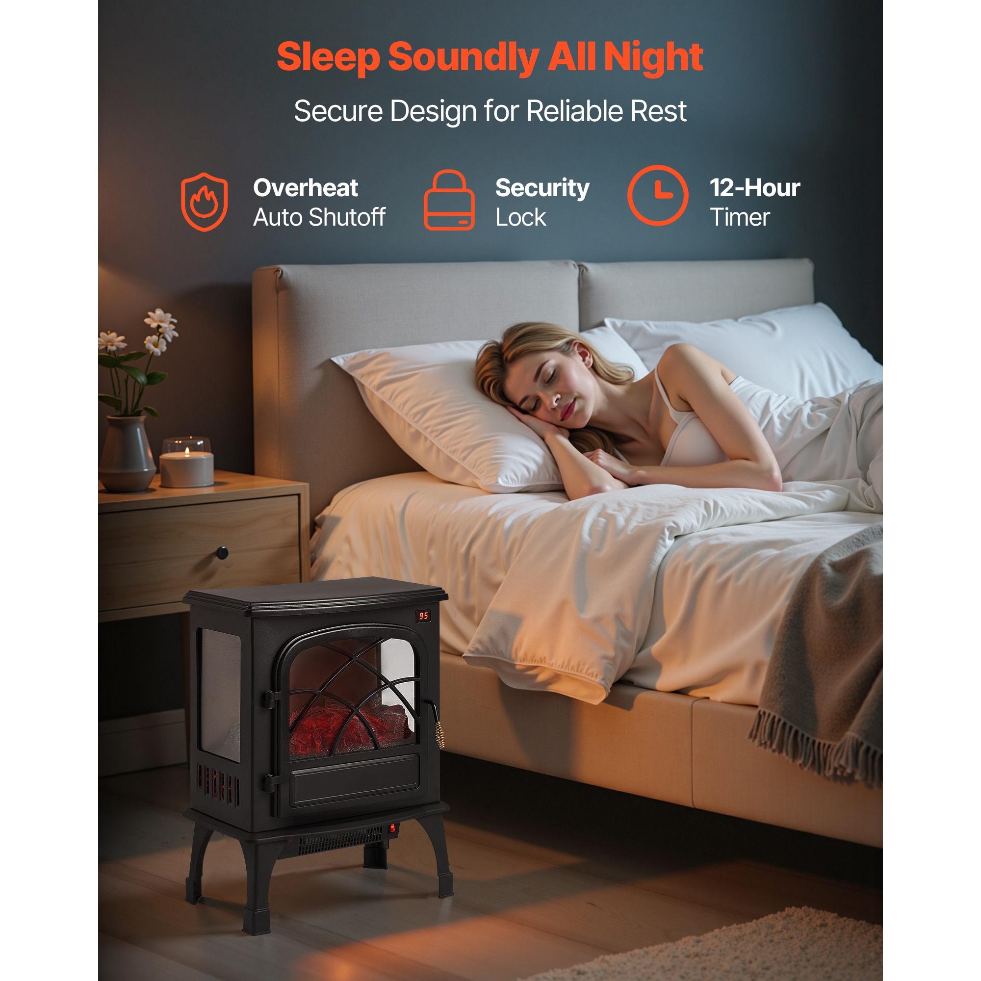 25.5 Inch Freestanding Electric Fireplace Heater 1500W Adjustable Flames Remote_voghion.com